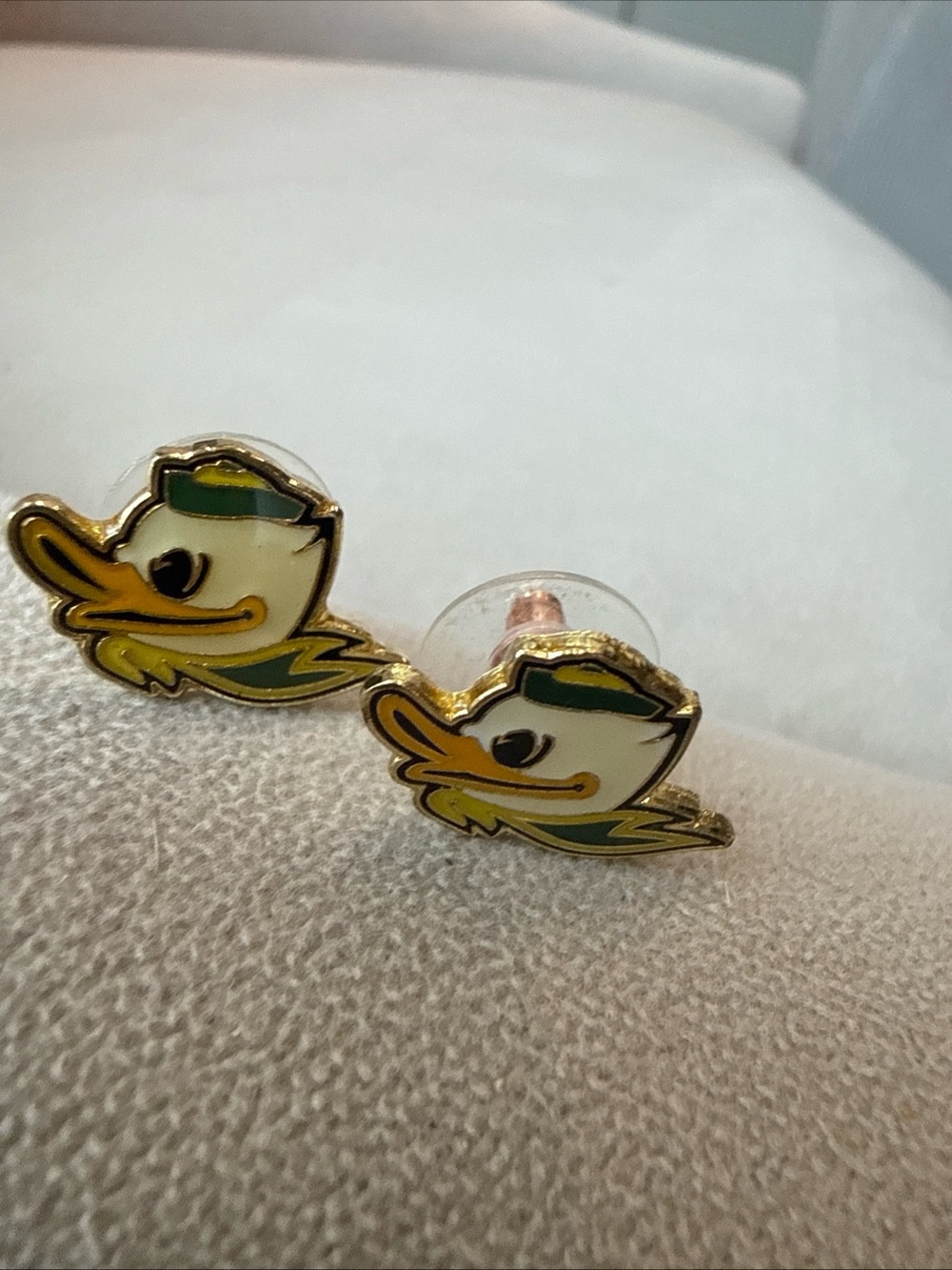 University of Oregon Duck Mascot Enamel Earrings - White and Yellow